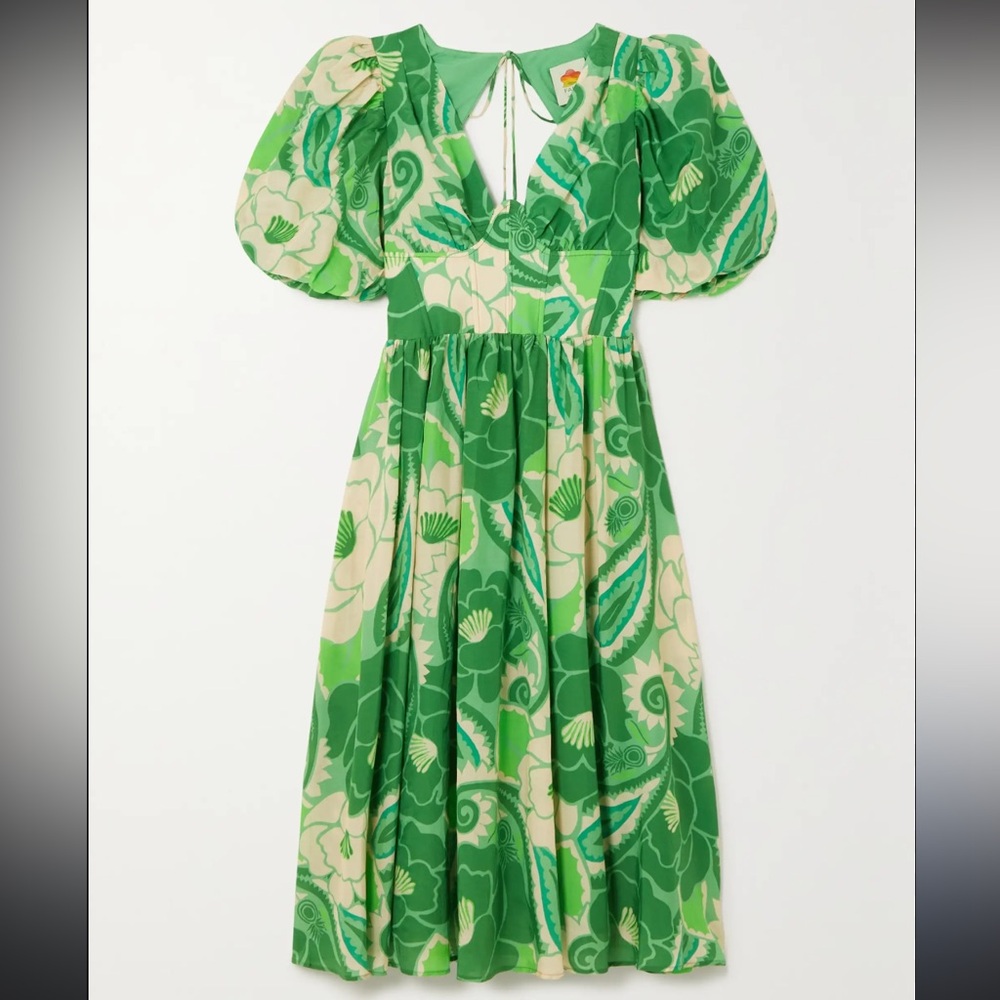FARM Rio Green Floral Midi Dress